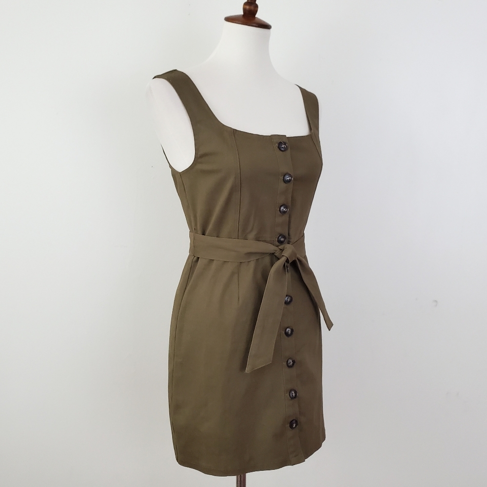 Wild Honey Olive Button Front Dress View 4